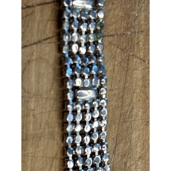 Vintage Silver-Tone Rhinestone Bracelet With Rectangular Accents - Picture 7 of 9
